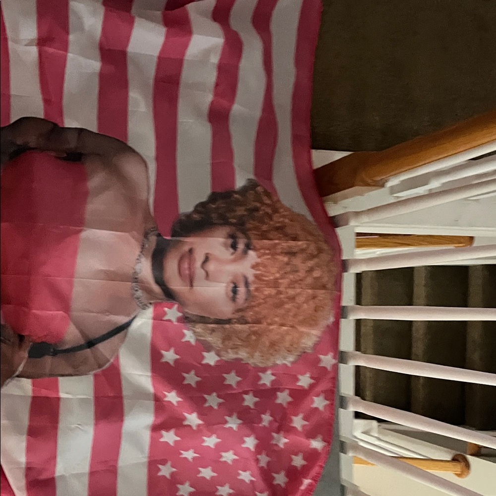 Pink and White Striped Blanket with Portrait
